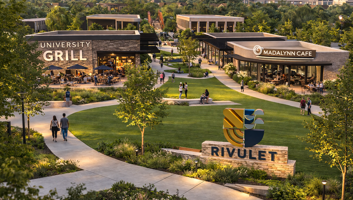 Rendering of the Rivulet district lawn in Oak Cliff, Dallas